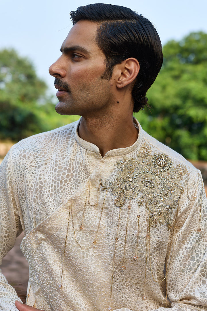 Cream Jaal Organza Embroidered Kurta Set