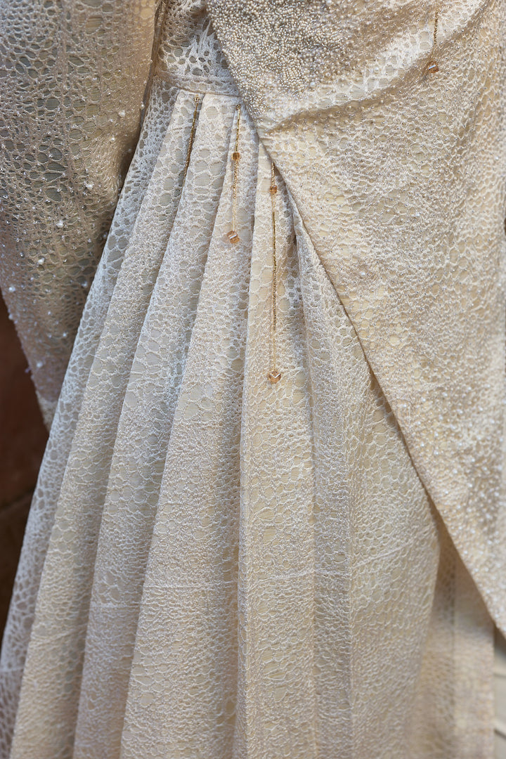 Cream Jaal Organza Embroidered Kurta Set