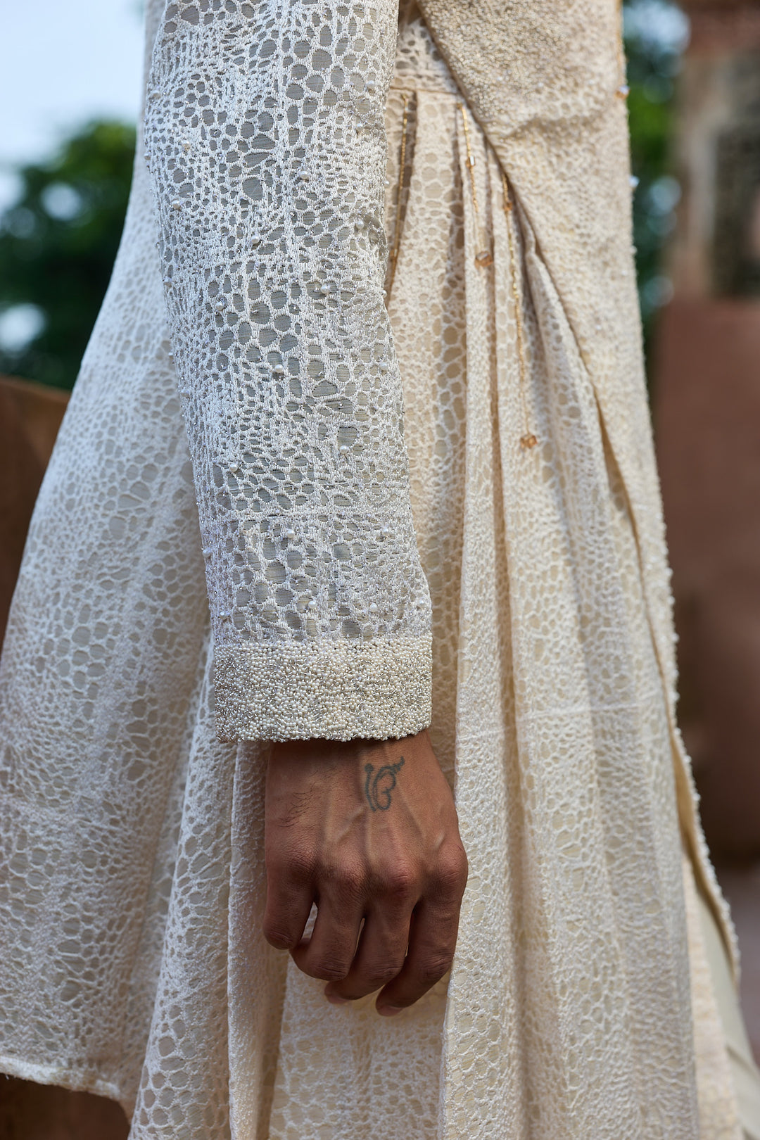 Cream Jaal Organza Embroidered Kurta Set