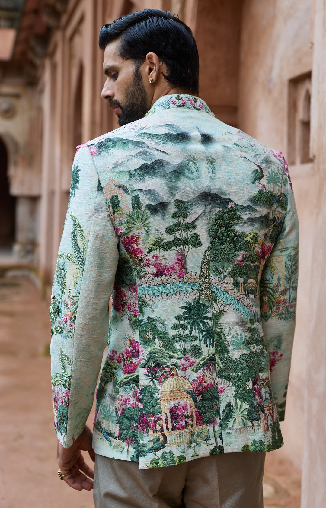 Sage Royal Matka Silk Embroidered Bandhgala Set