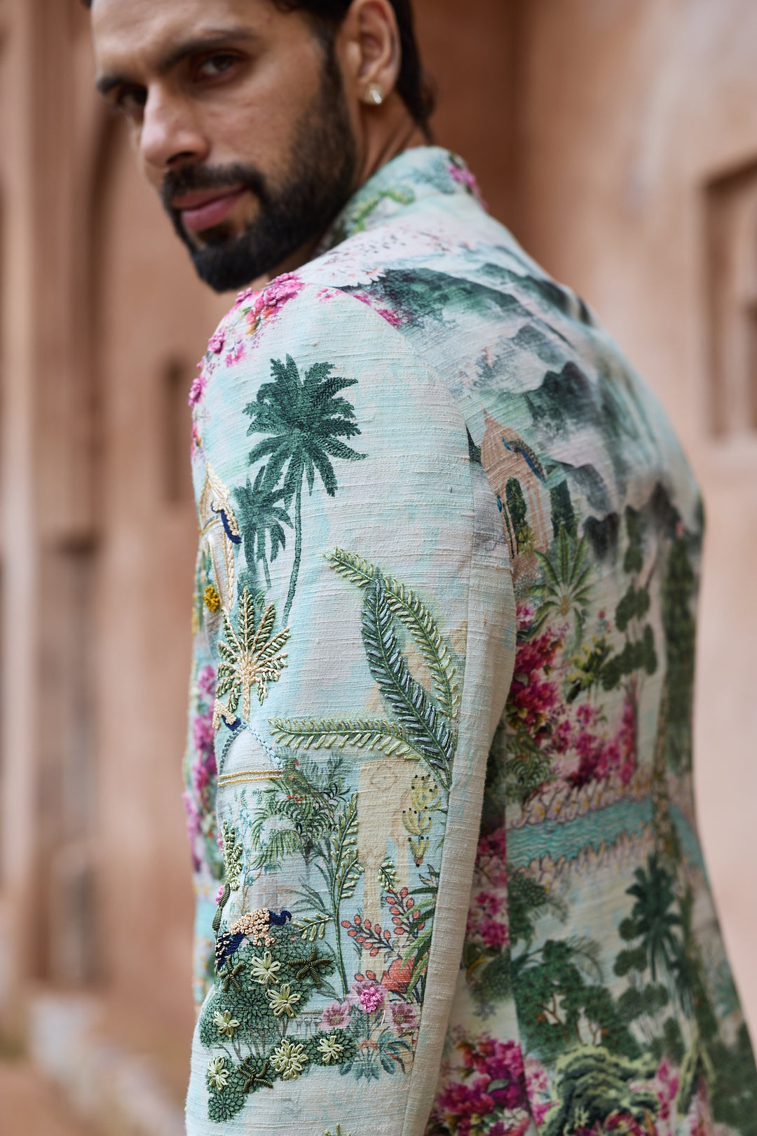 Sage Royal Matka Silk Embroidered Bandhgala Set