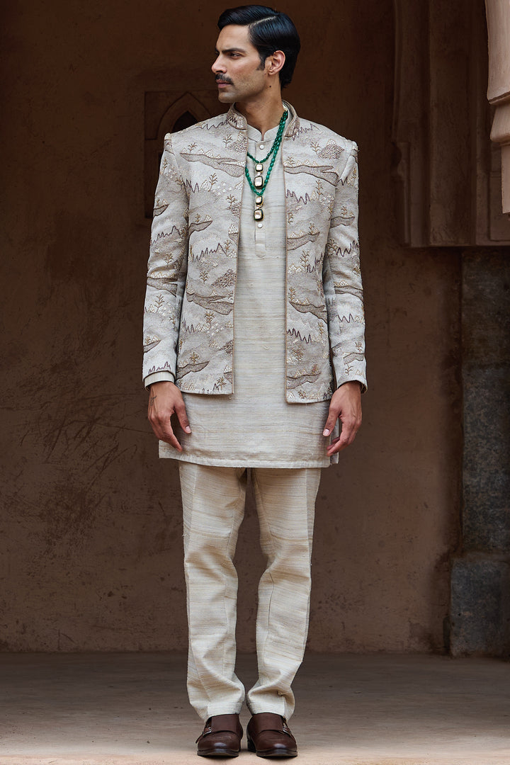 Dune Beige Scenic Open Bandhgala Set