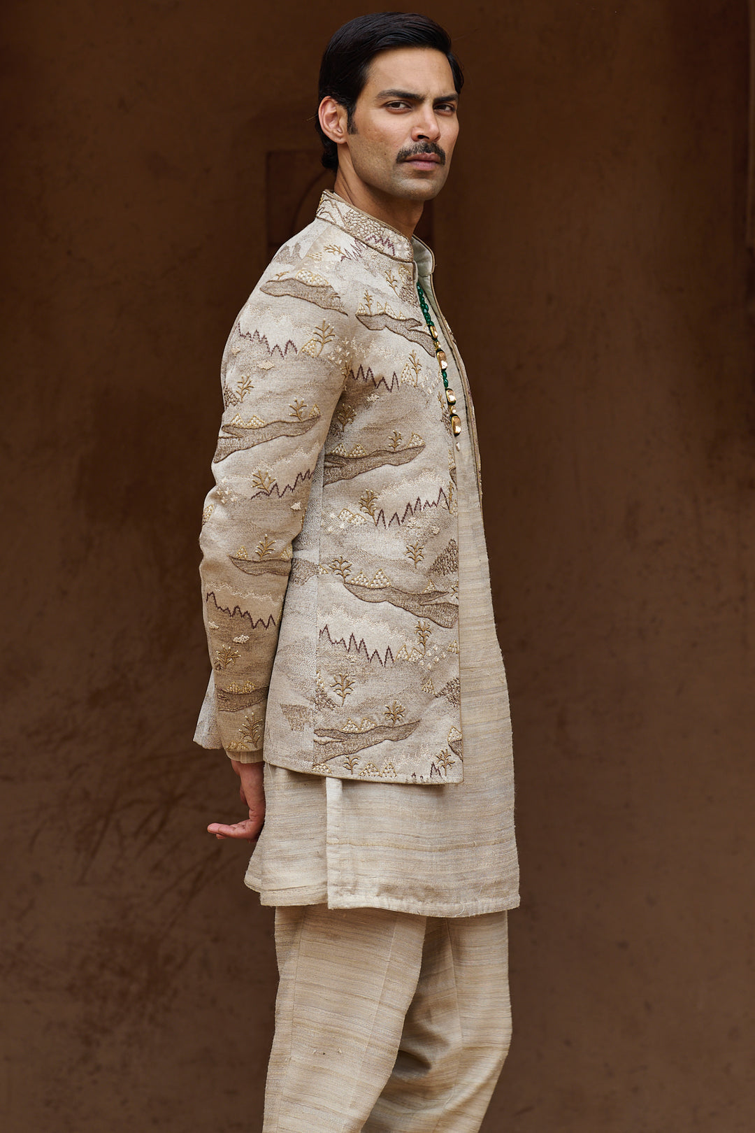 Dune Beige Scenic Open Bandhgala Set