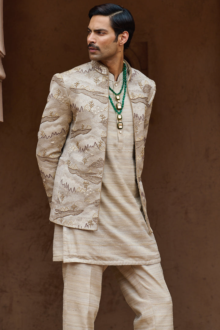 Dune Beige Scenic Open Bandhgala Set