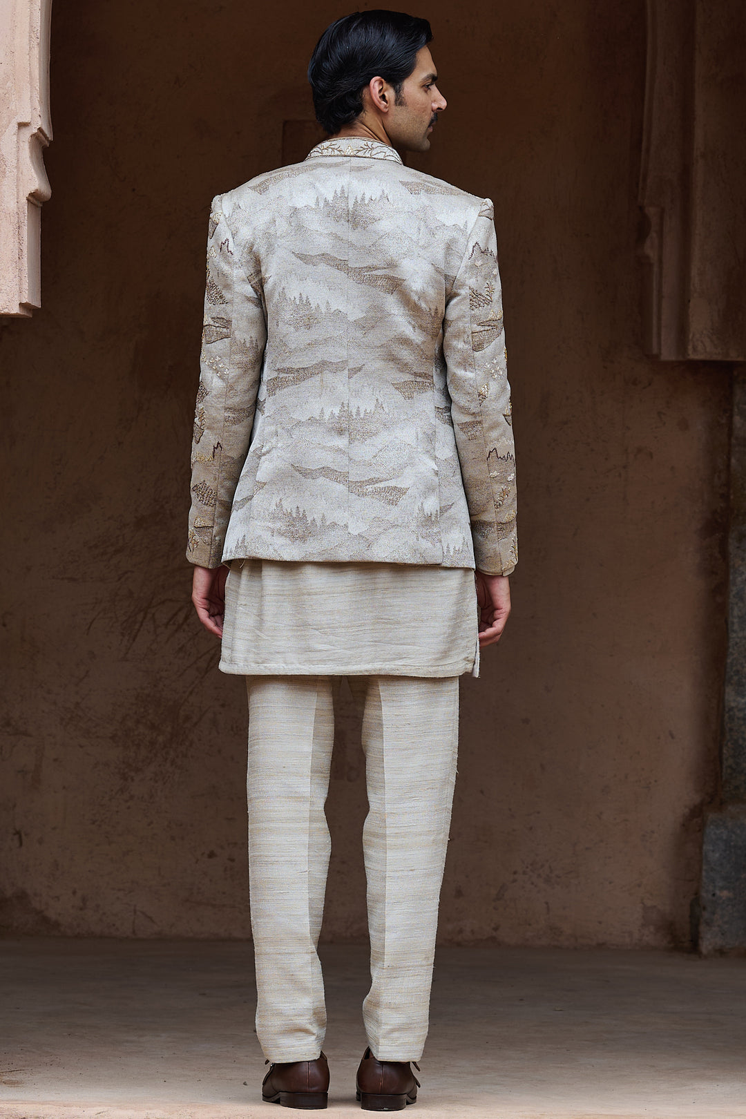 Dune Beige Scenic Open Bandhgala Set