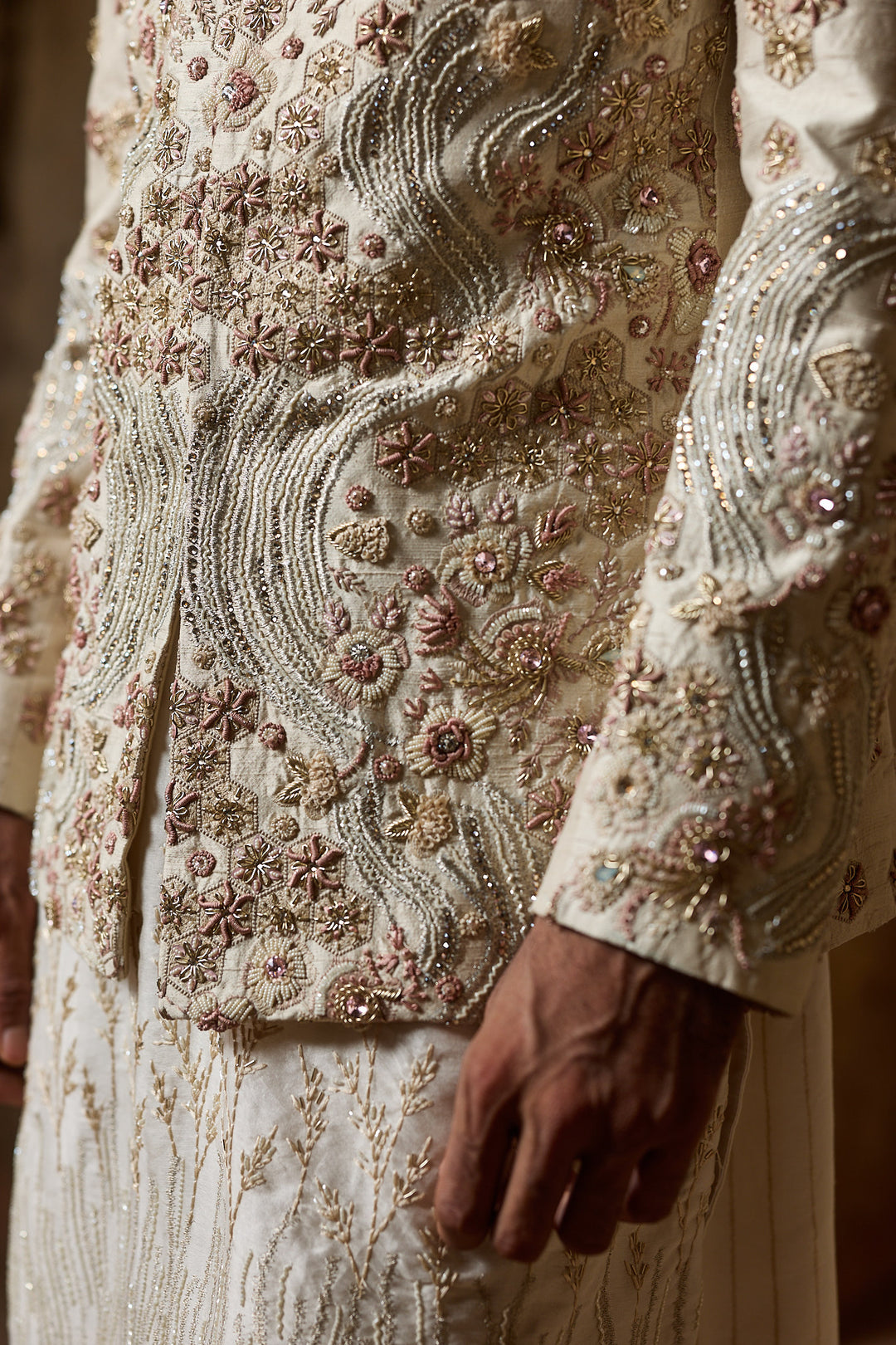 Ivory Raw Silk Embroidered Bandhgala Set