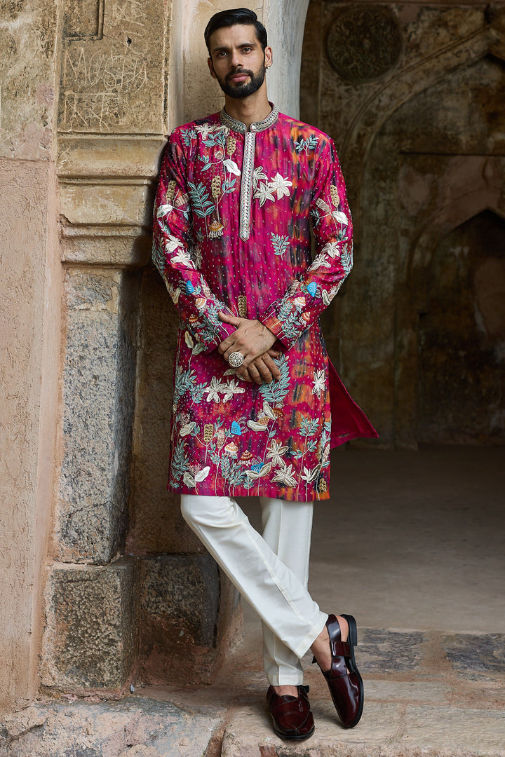 Rani Tie-Dye Chanderi Embroidered Kurta Set
