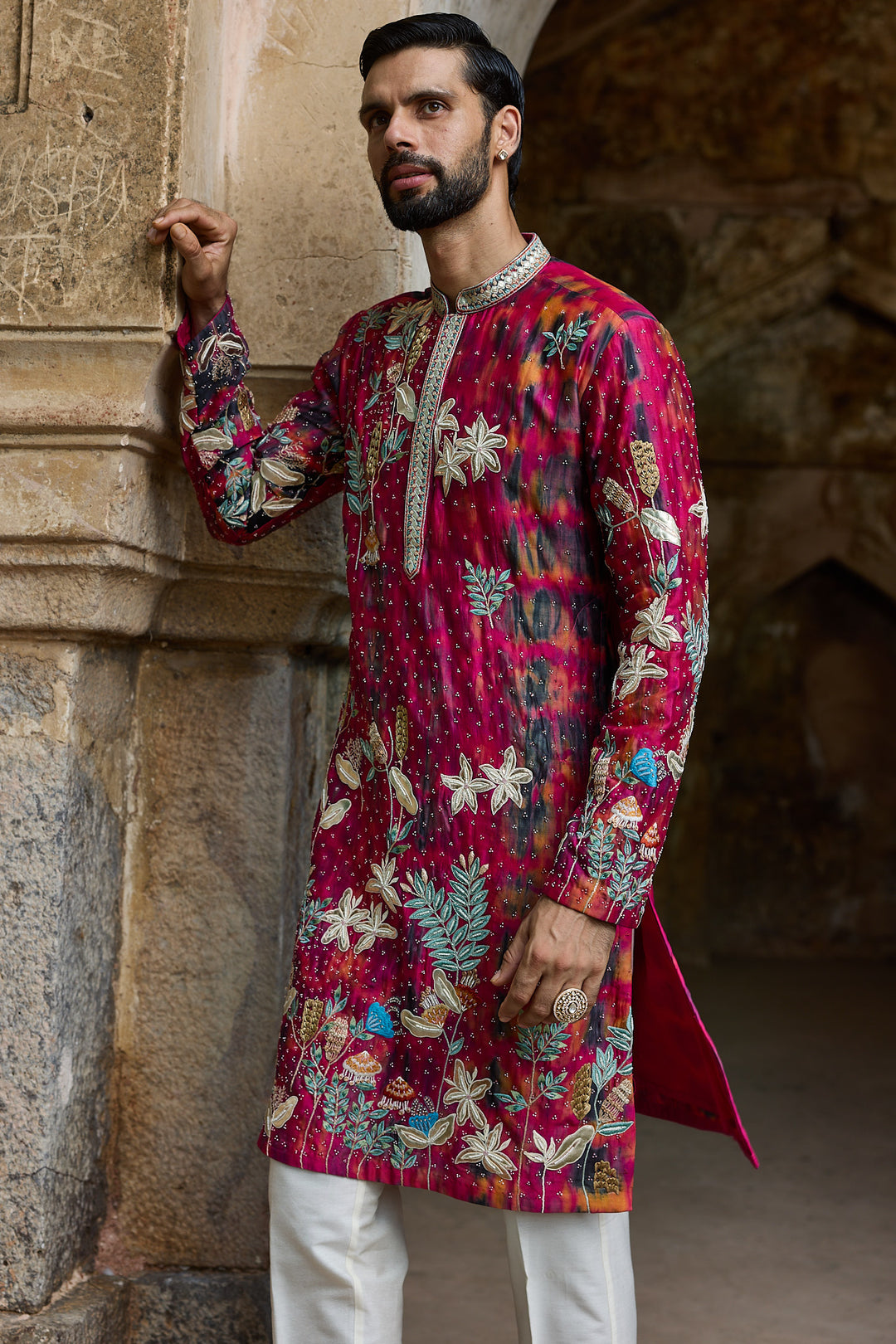 Rani Tie-Dye Chanderi Embroidered Kurta Set