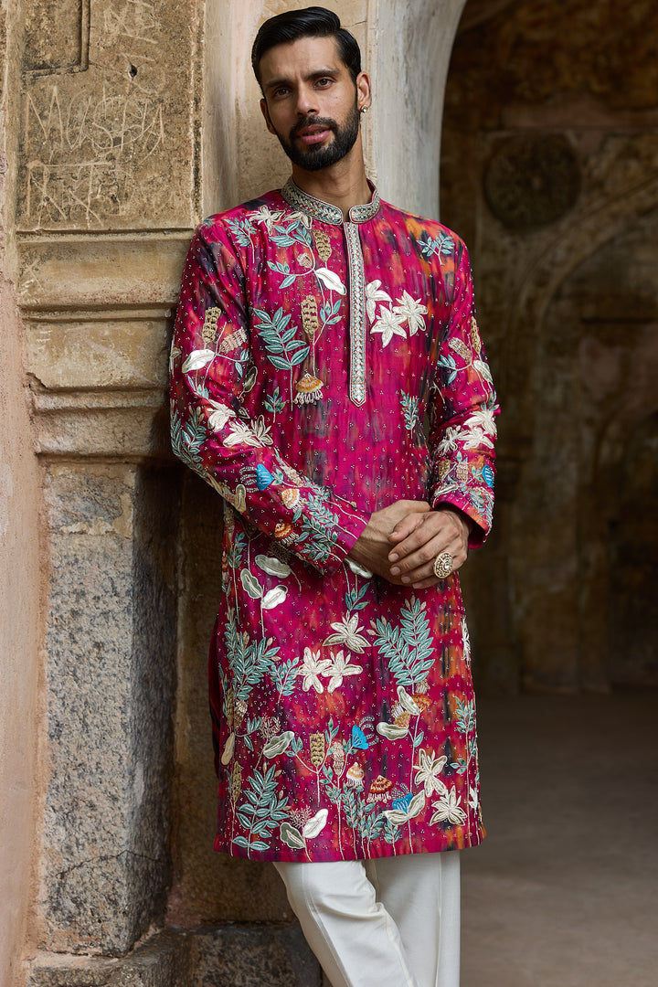 Rani Tie-Dye Chanderi Embroidered Kurta Set