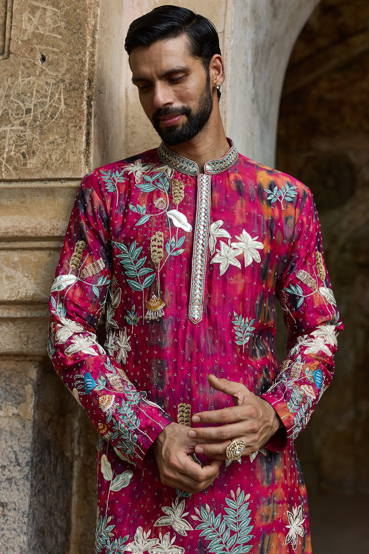 Rani Tie-Dye Chanderi Embroidered Kurta Set