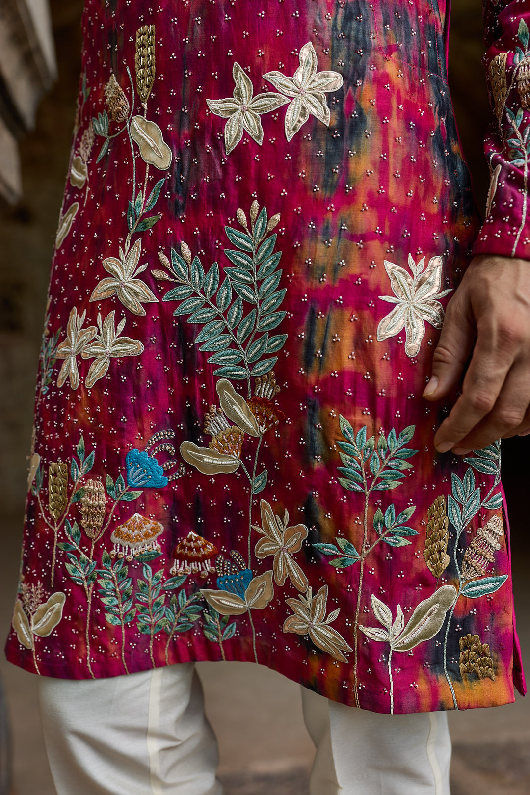 Rani Tie-Dye Chanderi Embroidered Kurta Set