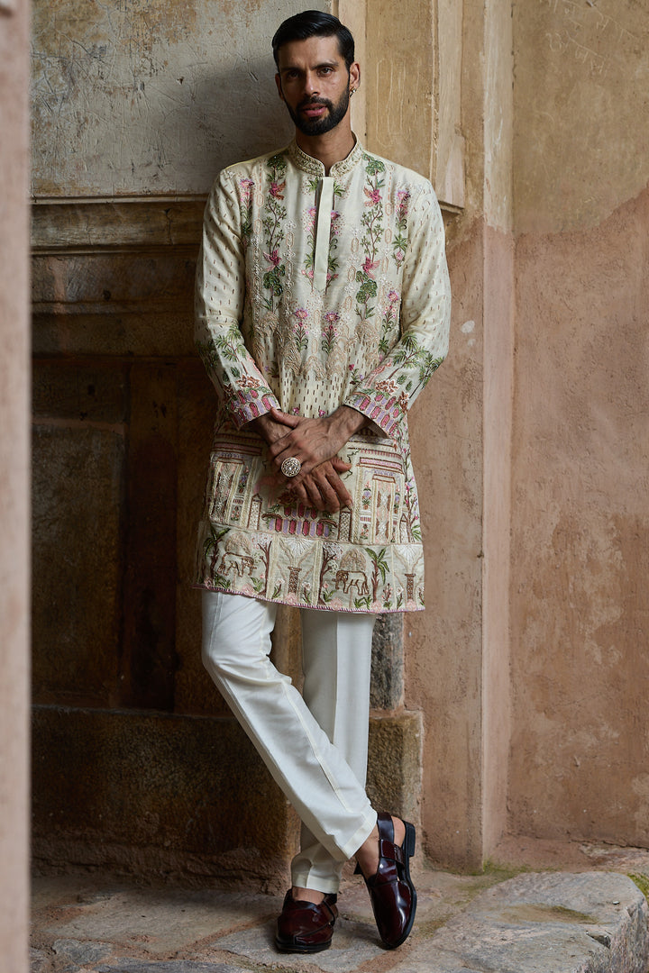 Golden Tissue Embroidered Kurta Set