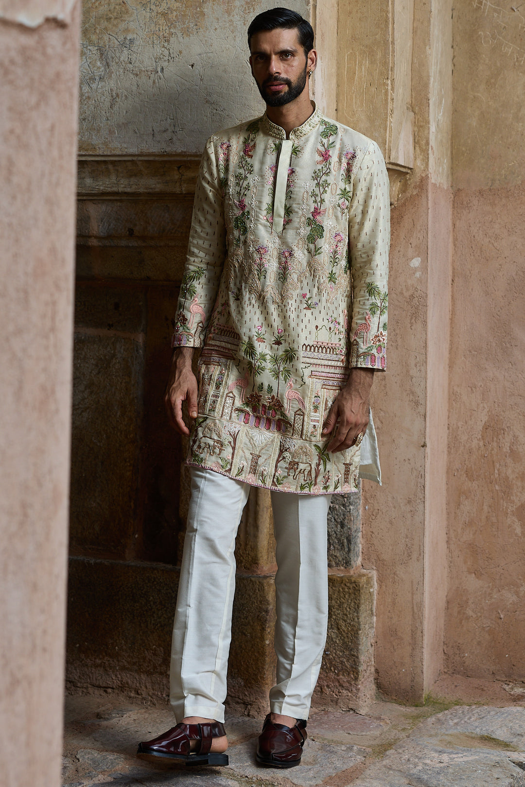 Golden Tissue Embroidered Kurta Set