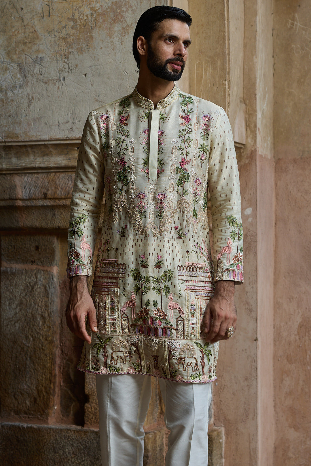 Golden Tissue Embroidered Kurta Set