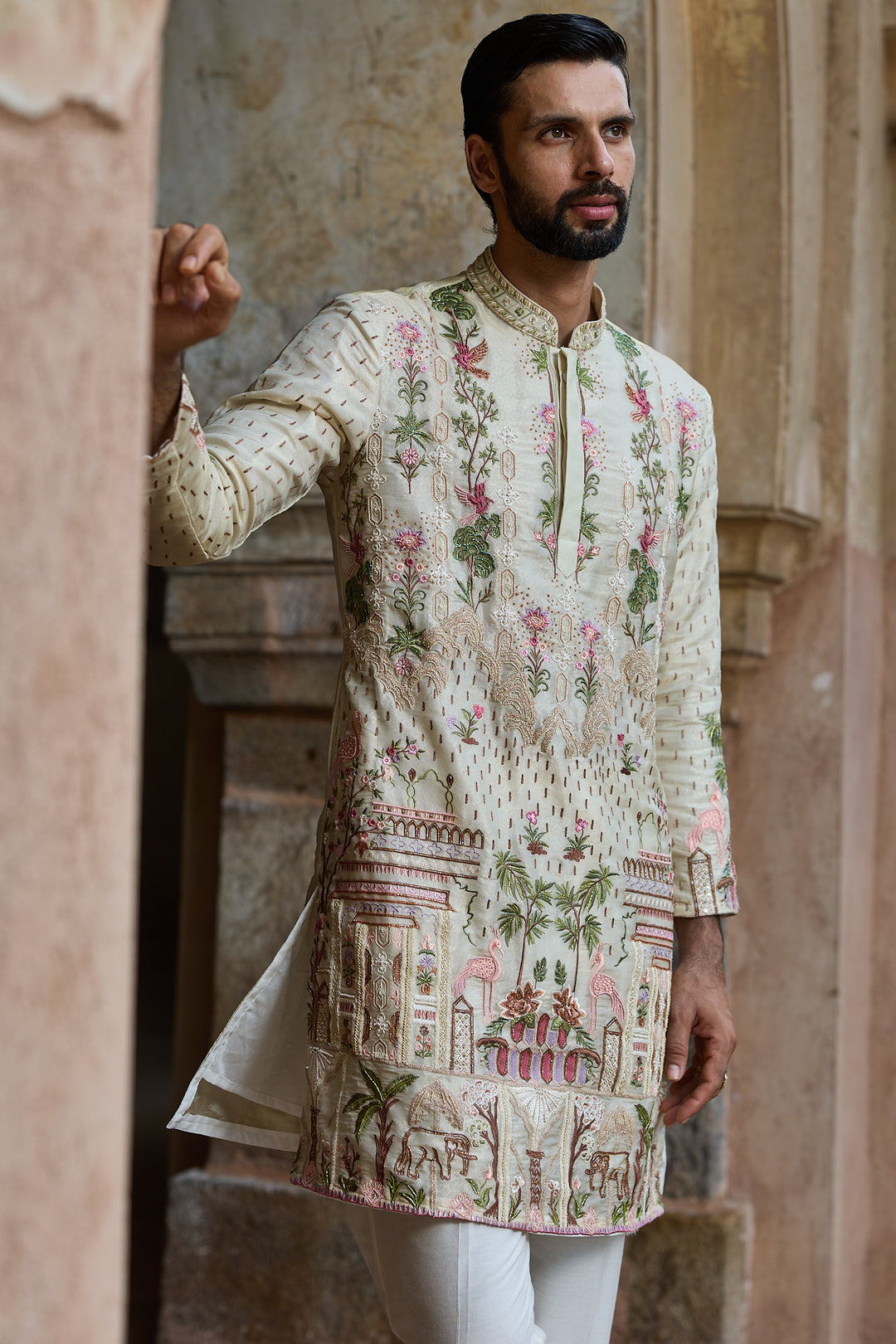 Golden Tissue Embroidered Kurta Set