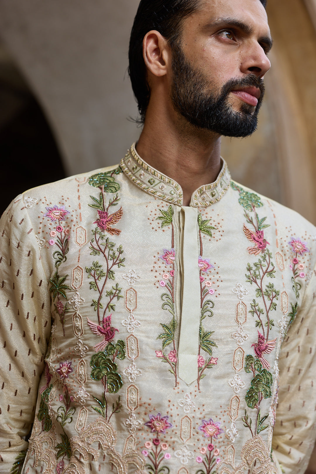 Golden Tissue Embroidered Kurta Set