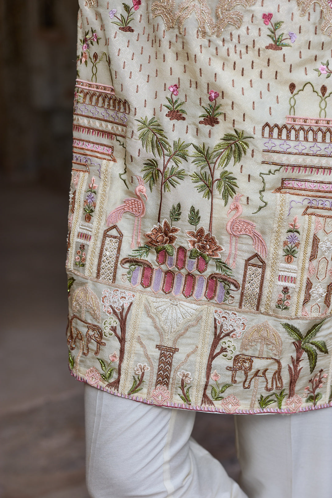 Golden Tissue Embroidered Kurta Set