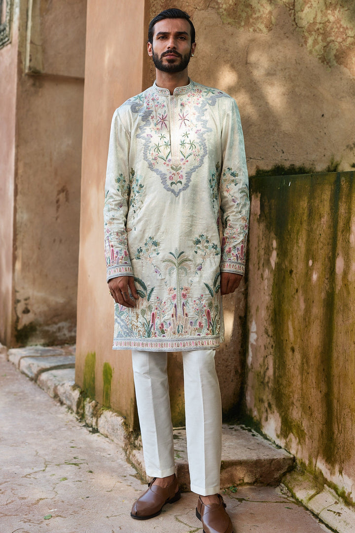 Silver Tissue Embroidered Kurta Set