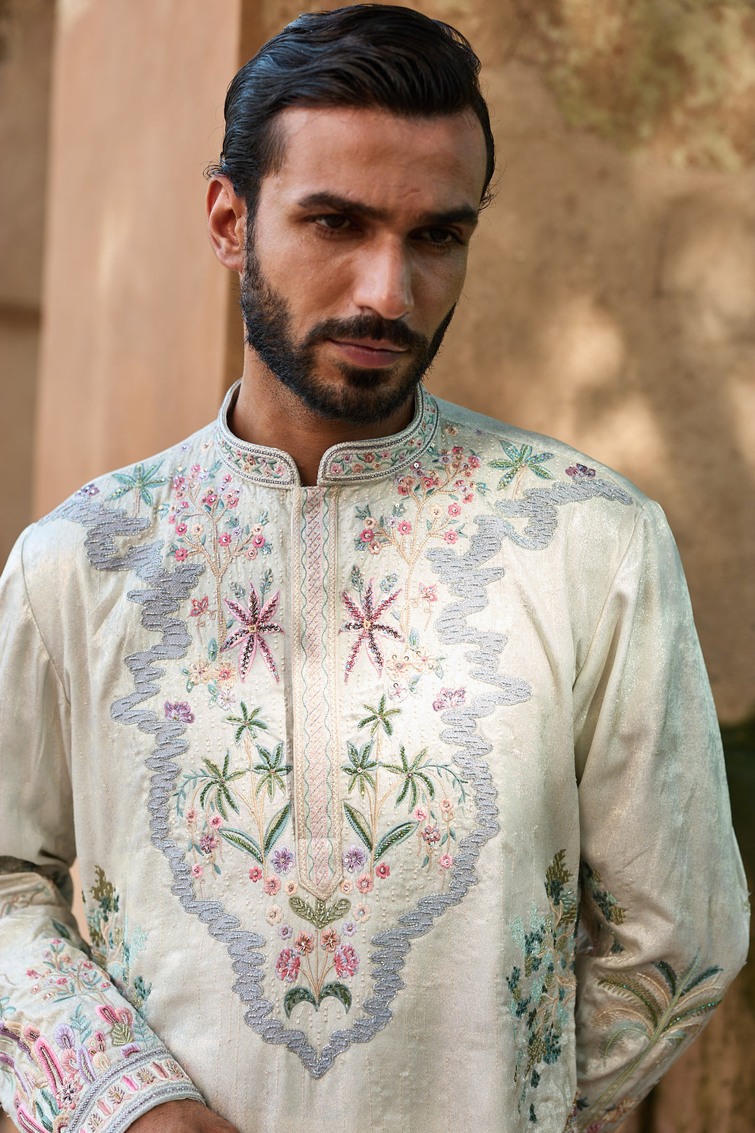 Silver Tissue Embroidered Kurta Set