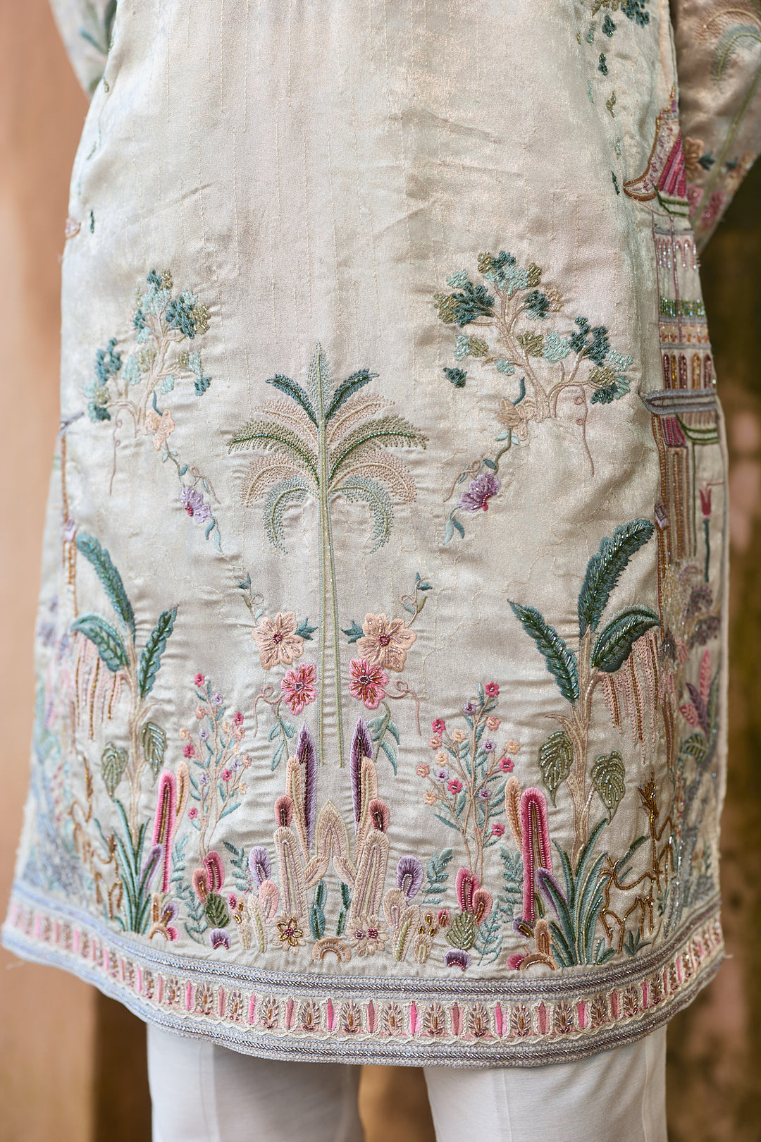 Silver Tissue Embroidered Kurta Set