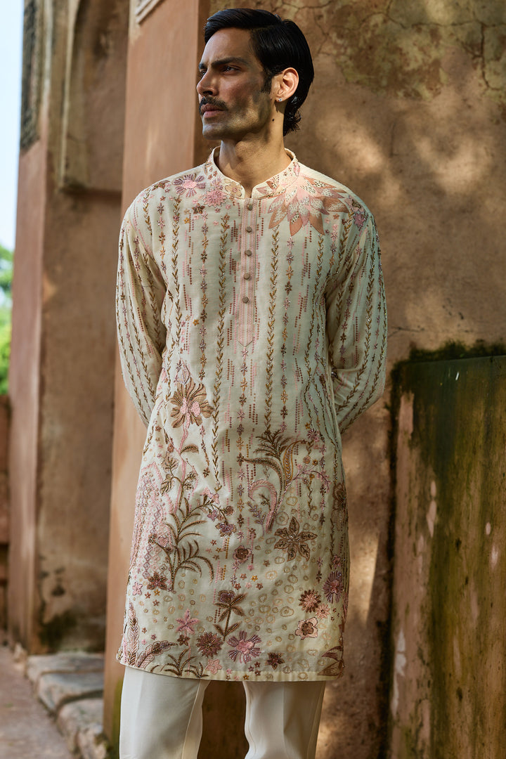 Pastel Jaal Chanderi Embroidered Kurta Set
