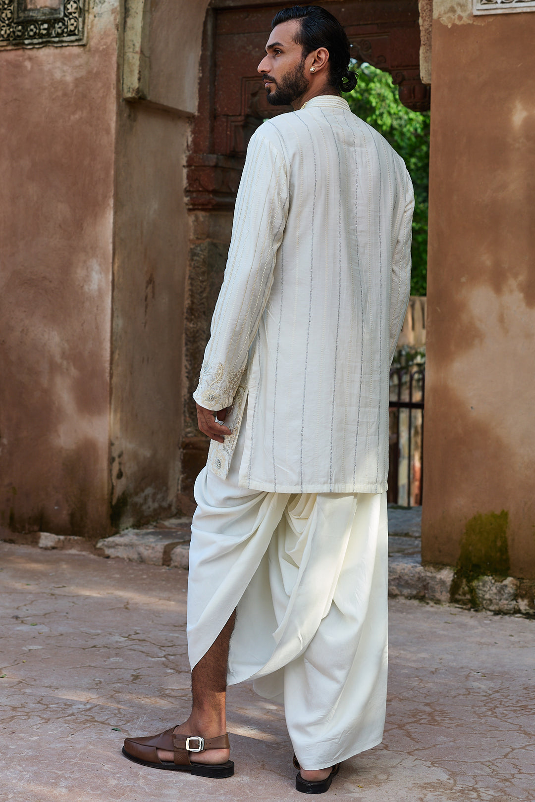 Ivory Zari Palm Silk Embroidered Kurta Set