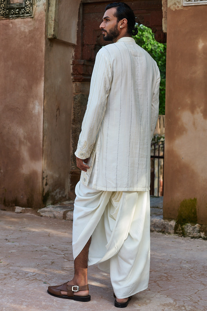 Ivory Zari Palm Silk Embroidered Kurta Set