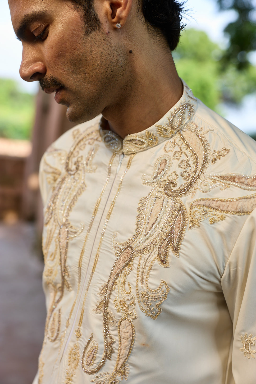 Ivory Paisley Palm Silk Embroidered Kurta Set