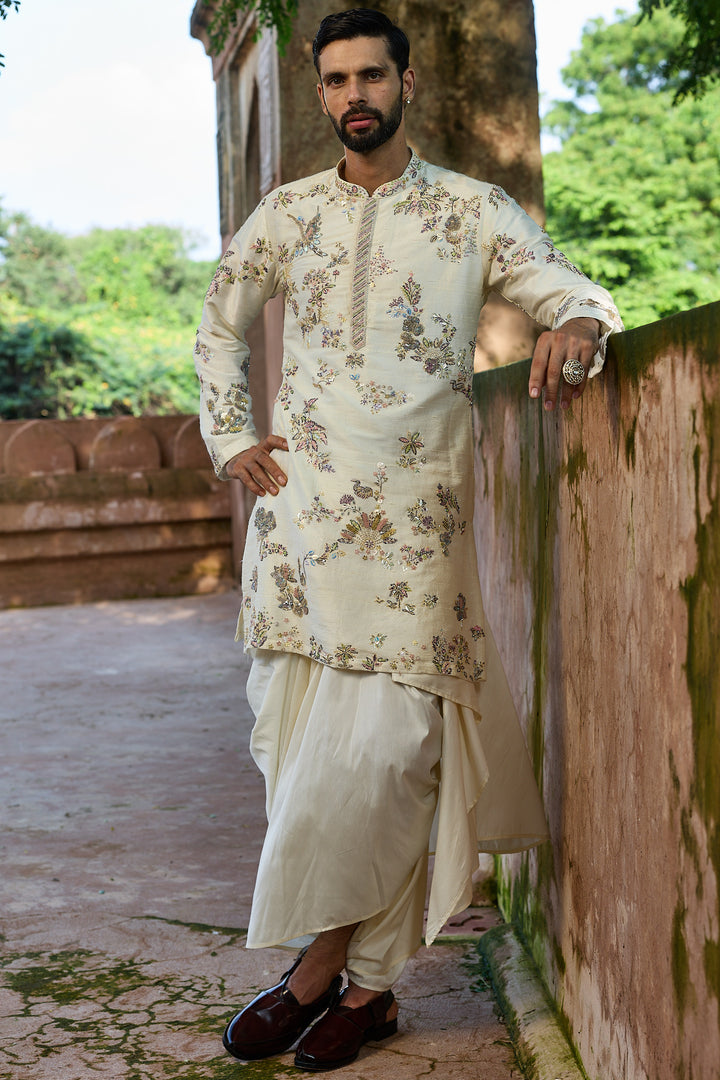 Ivory Paisley Raw Silk Embroidered Kurta Set