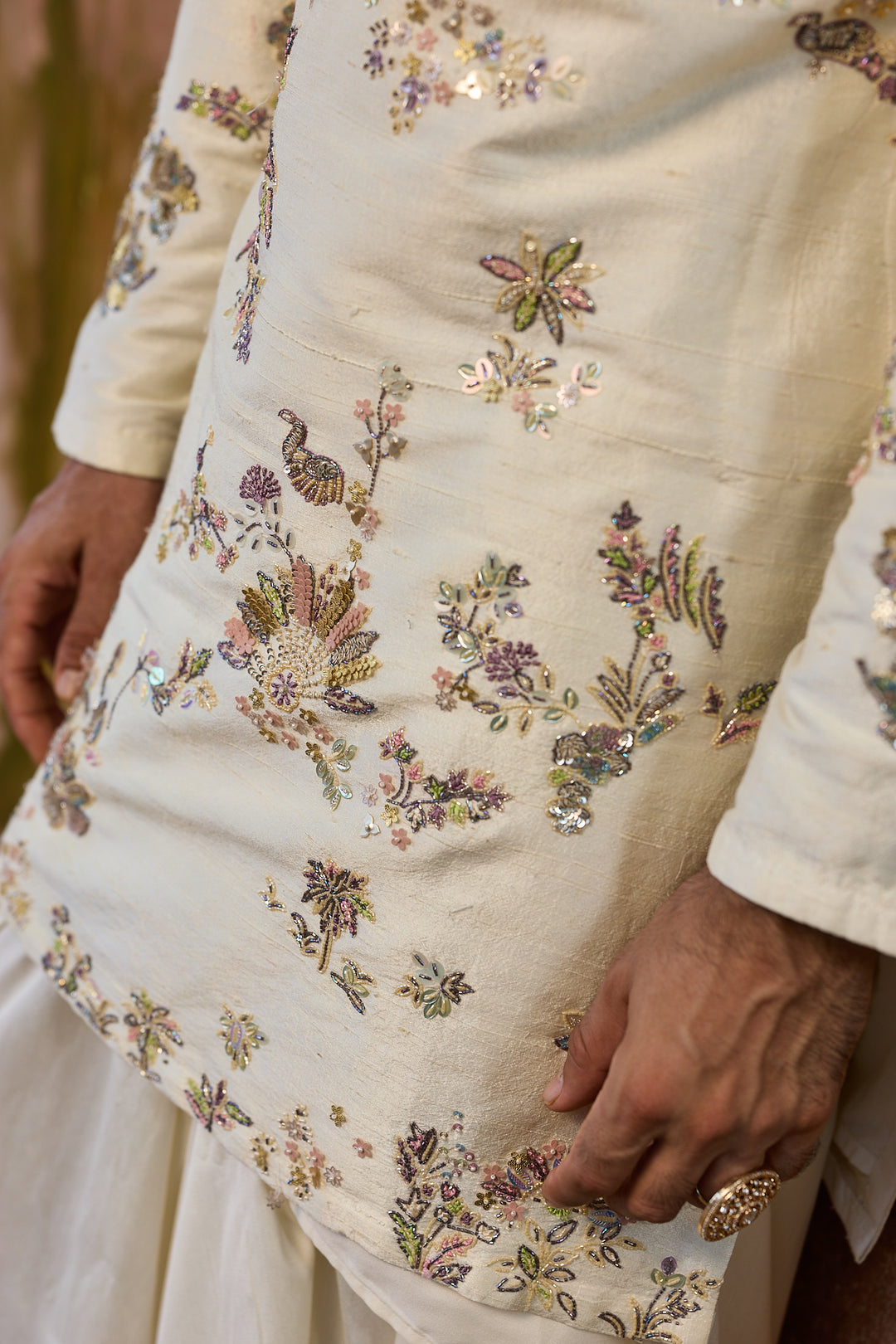 Ivory Paisley Raw Silk Embroidered Kurta Set