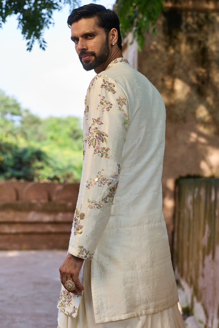Ivory Paisley Raw Silk Embroidered Kurta Set