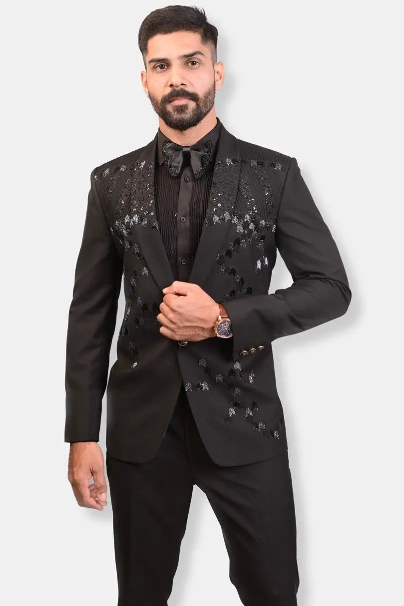 Black Sequins Embellished Suit 