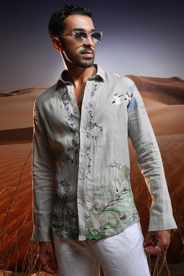 Phoenix Whisper Embroidered Linen Shirt