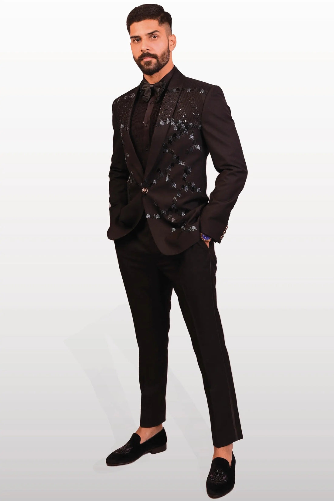 Black Sequins Embellished Suit 