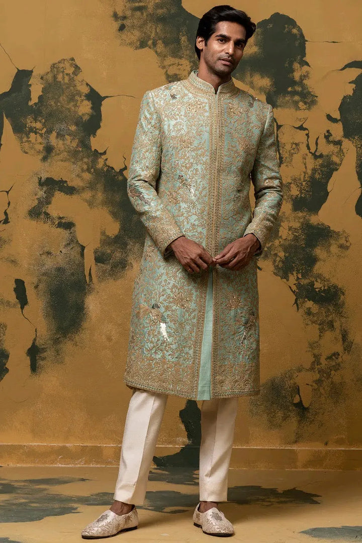 Chartreuse Green Dori Embroidered Sherwani - Asuka Couture