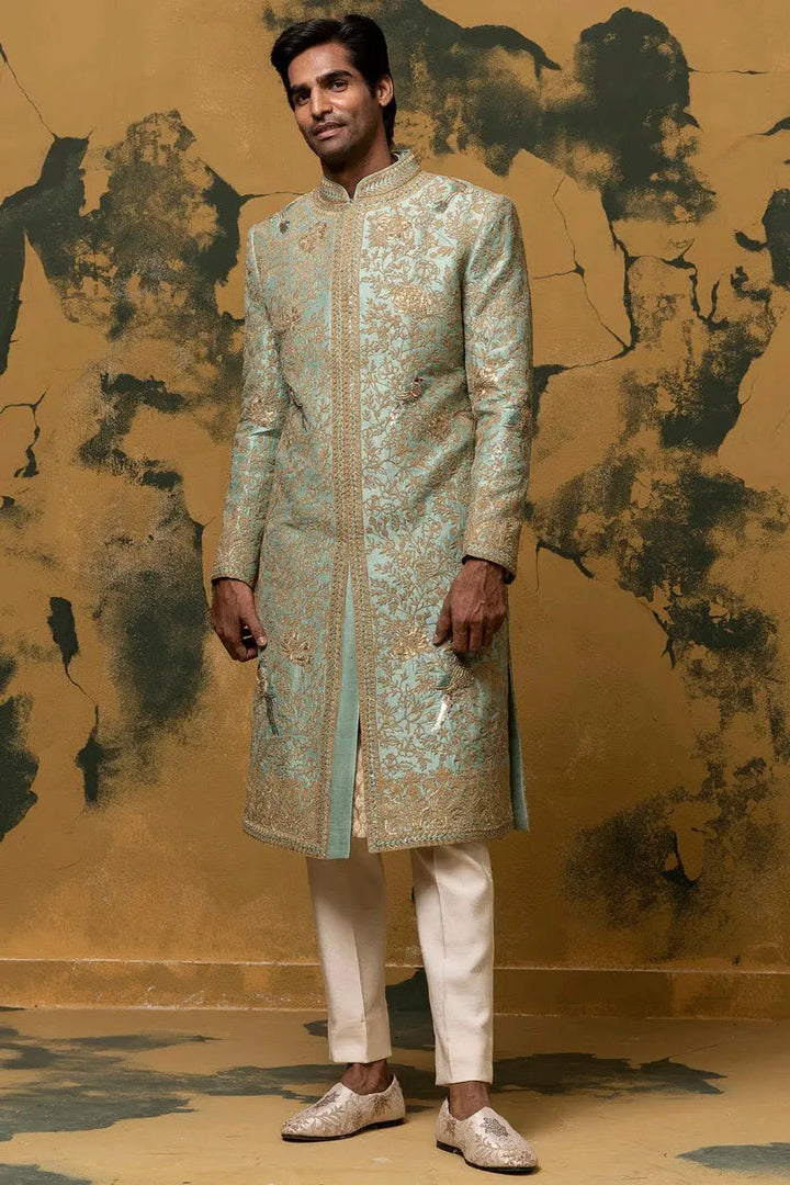 Chartreuse Green Dori Embroidered Sherwani - Asuka Couture