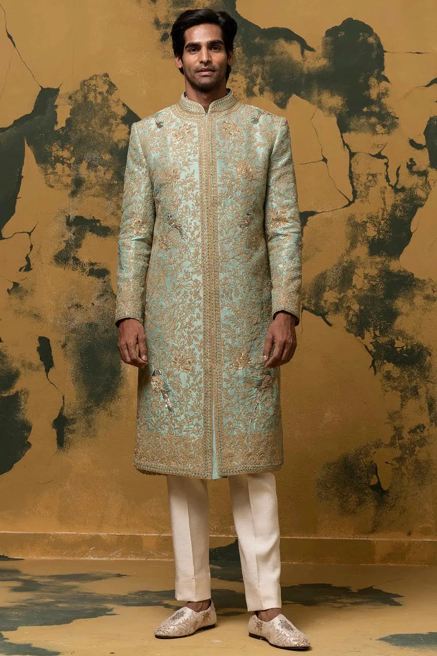 Chartreuse Green Dori Embroidered Sherwani - Asuka Couture