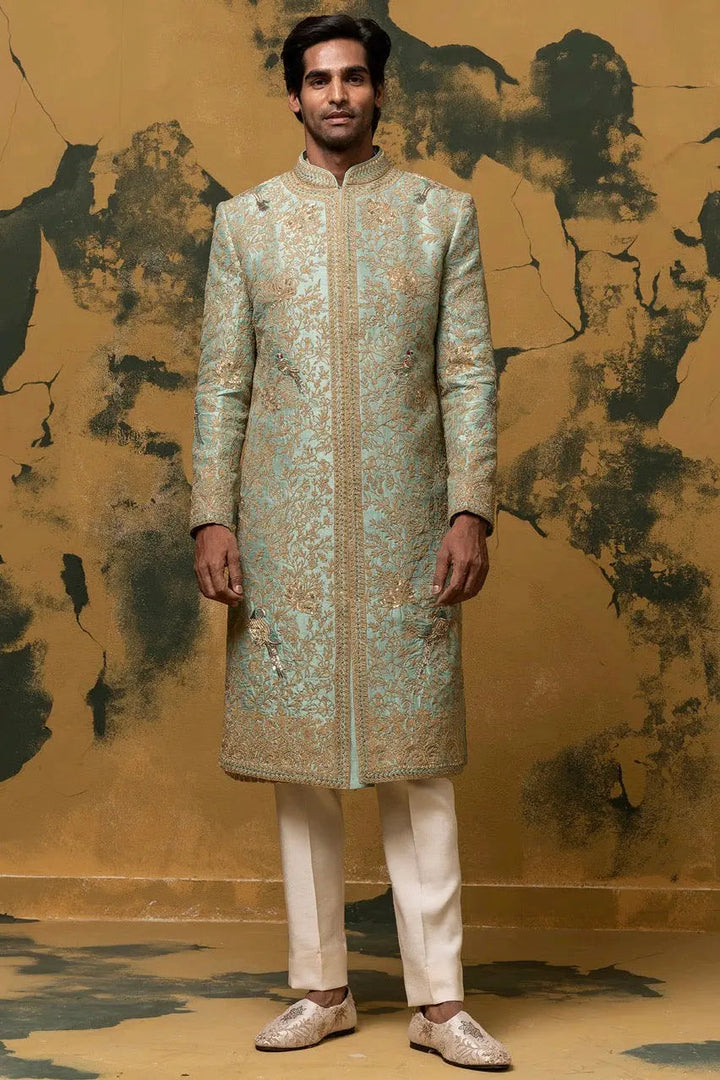 Chartreuse Green Dori Embroidered Sherwani - Asuka Couture