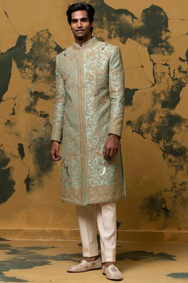 Chartreuse Green Dori Embroidered Sherwani - Asuka Couture