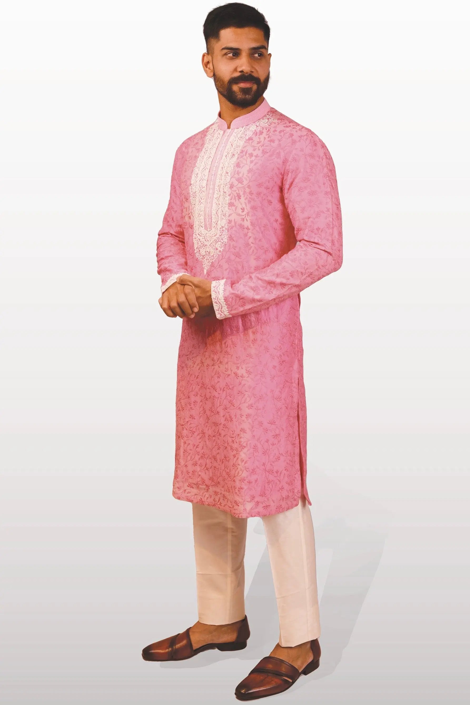 Pink Dori Embroidery Chanderi Kurta