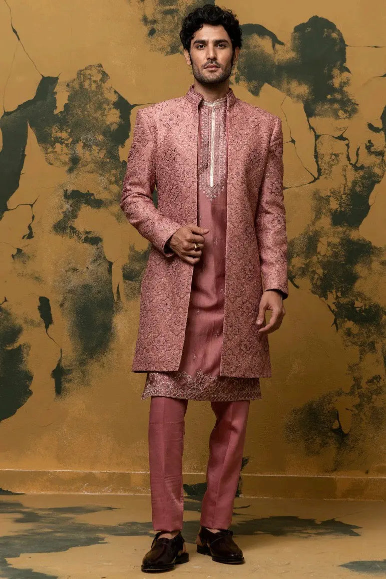 Lush Roses Boota Motif Hand Embroidered Sherwani - Asuka Couture