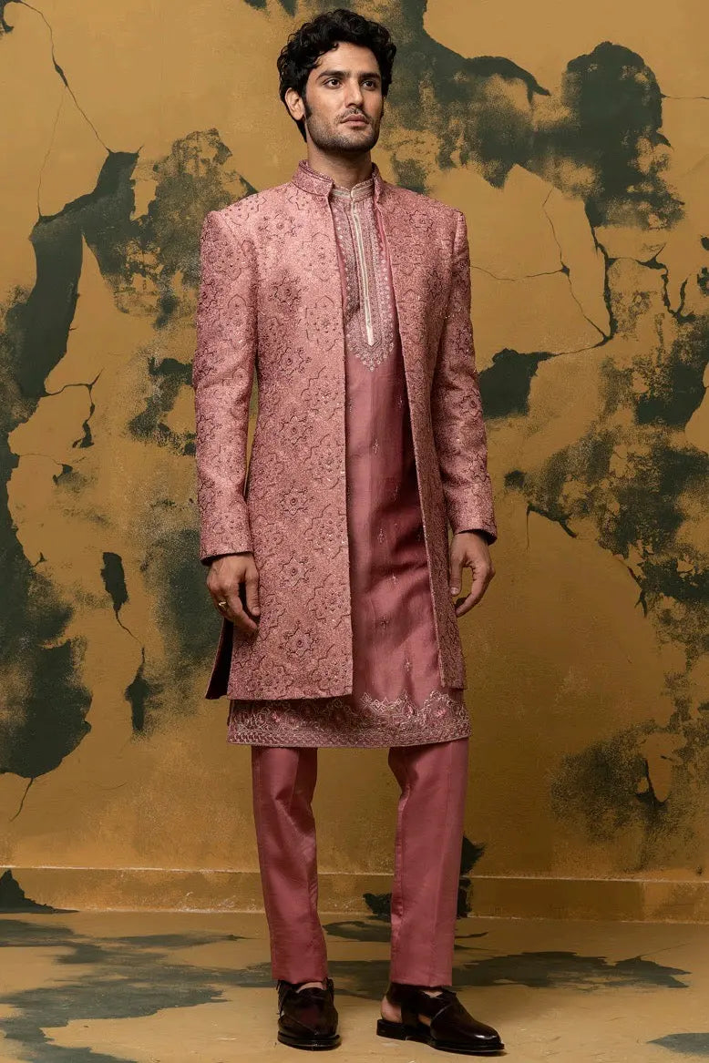 Lush Roses Boota Motif Hand Embroidered Sherwani - Asuka Couture