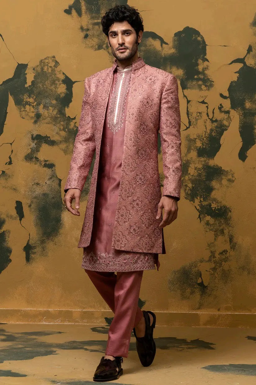 Lush Roses Boota Motif Hand Embroidered Sherwani - Asuka Couture