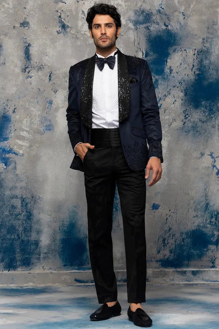 Navy Blue Katdana And Swarovski Suit - Asuka Couture