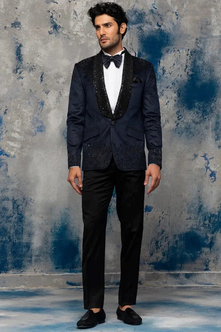 Navy Blue Katdana And Swarovski Suit - Asuka Couture