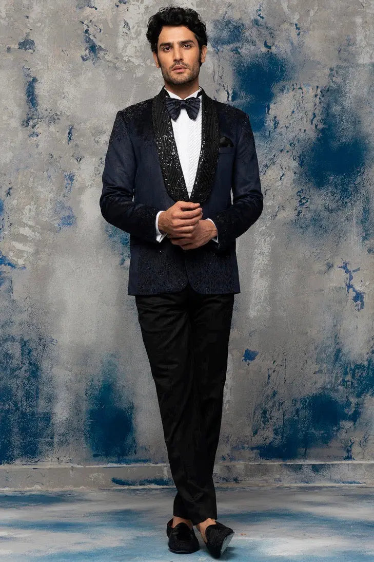 Navy Blue Katdana And Swarovski Suit - Asuka Couture