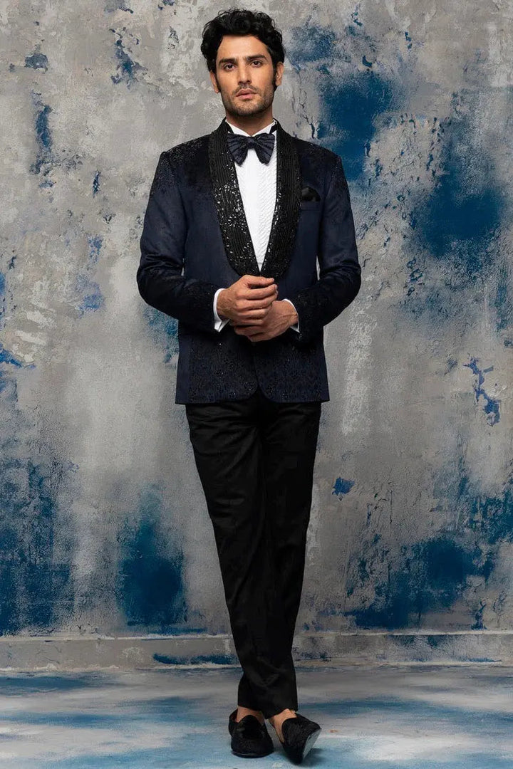 Navy Blue Katdana And Swarovski Suit - Asuka Couture