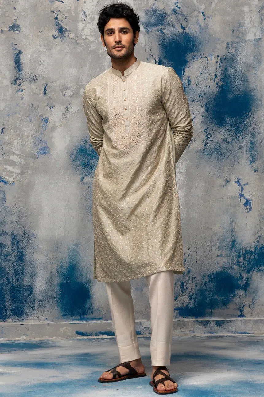 Beige Dori Patra Embroidery Kurta - Asuka Couture