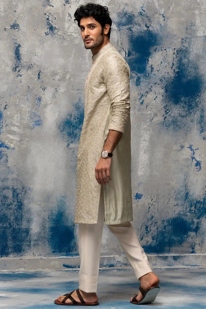 Beige Dori Patra Embroidery Kurta - Asuka Couture