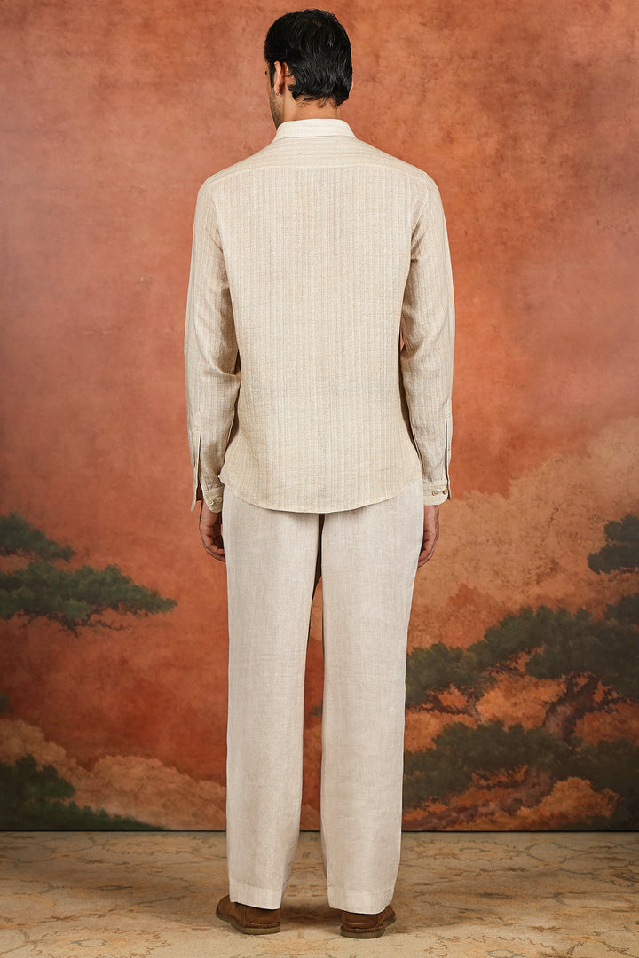Beige Linen Patchwork Artwork Shirt